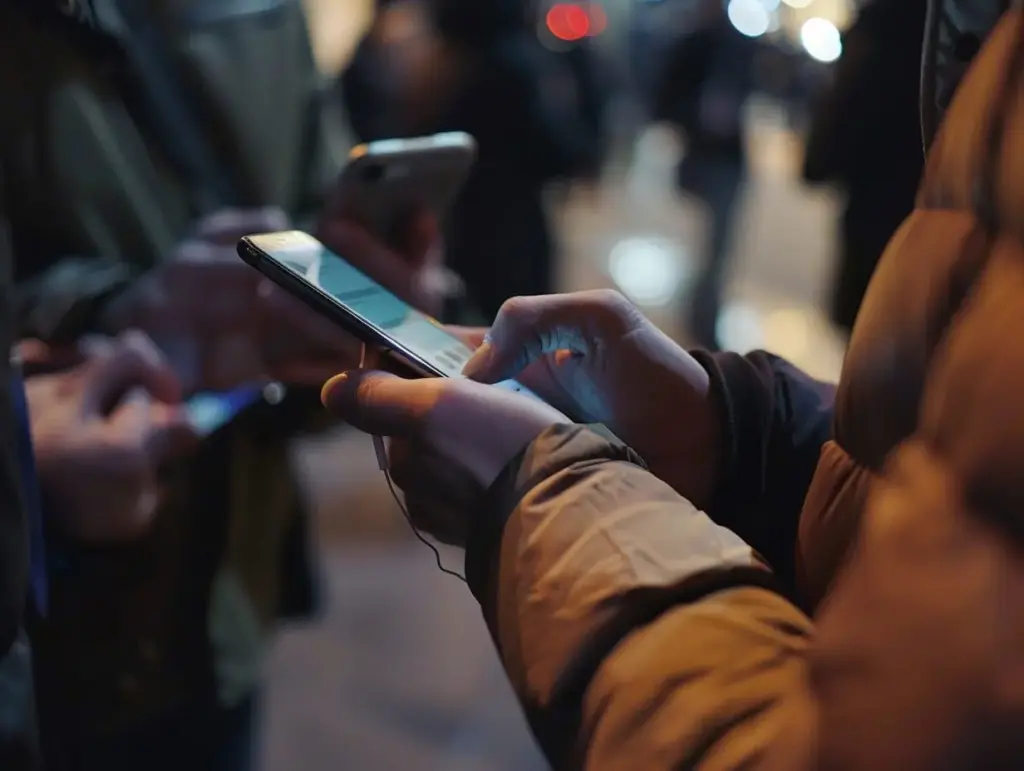 Personne utilisant un smartphone lors d'un événement