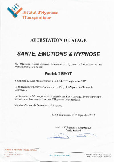 Formation Postgrade - Santé, émotions et hypnose
