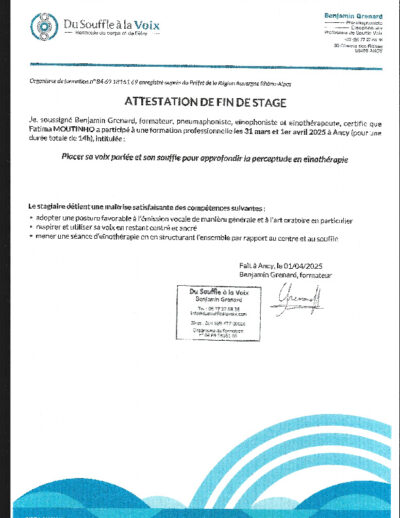 Voix parléee et souffle en Einothérapie