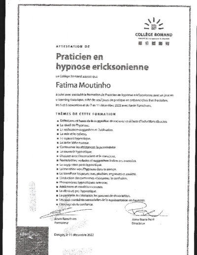 PRATICIENNE EN HYPNOSE ERICKSONIENNE