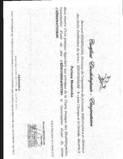 Certificat Einothérapeute