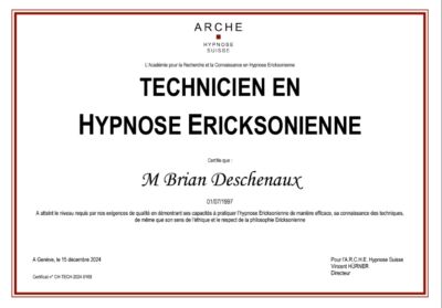 Certificat de Technicien en Hypnose Ericksonienne